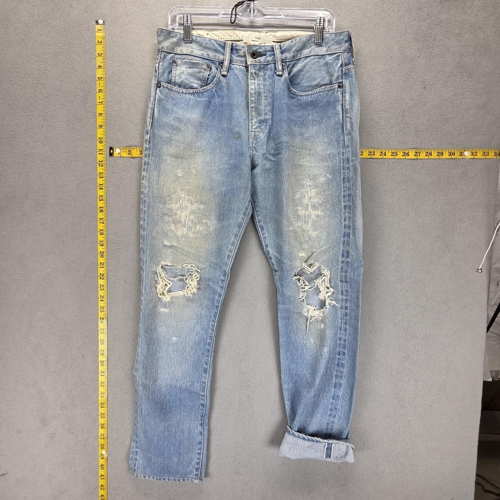 Kuro Jeans Mens 32x30 Blue Selvedge Made in Japan Thrashed Destroyed Zip Fly